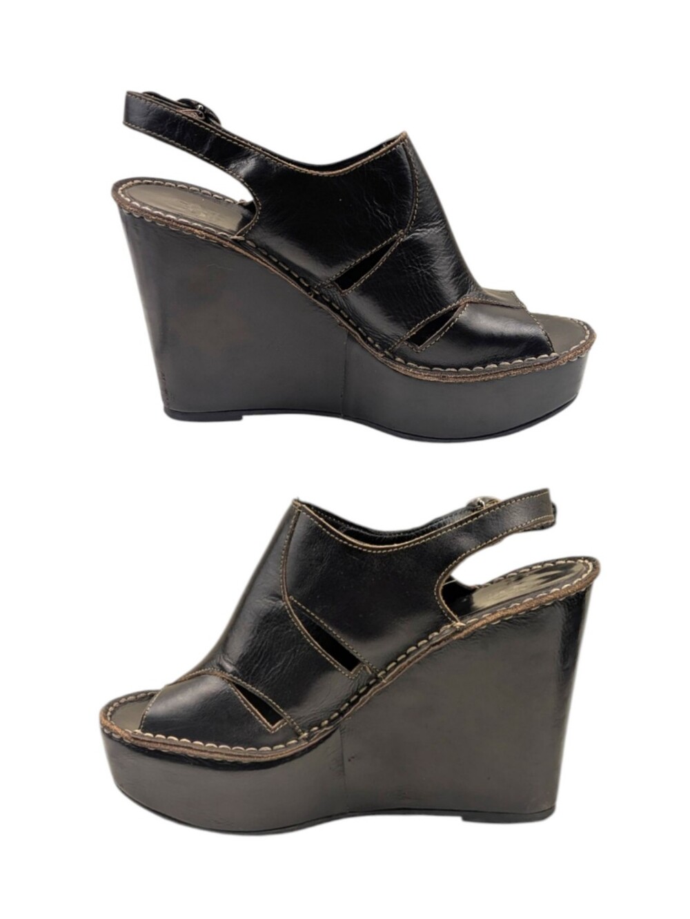 Barneys New York Italian Leather Platform Wedge Sandals EU 38 US 7.5/8  S4116 - Picture 6 of 11
